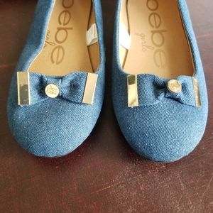 Denim blue ballet flats with bow